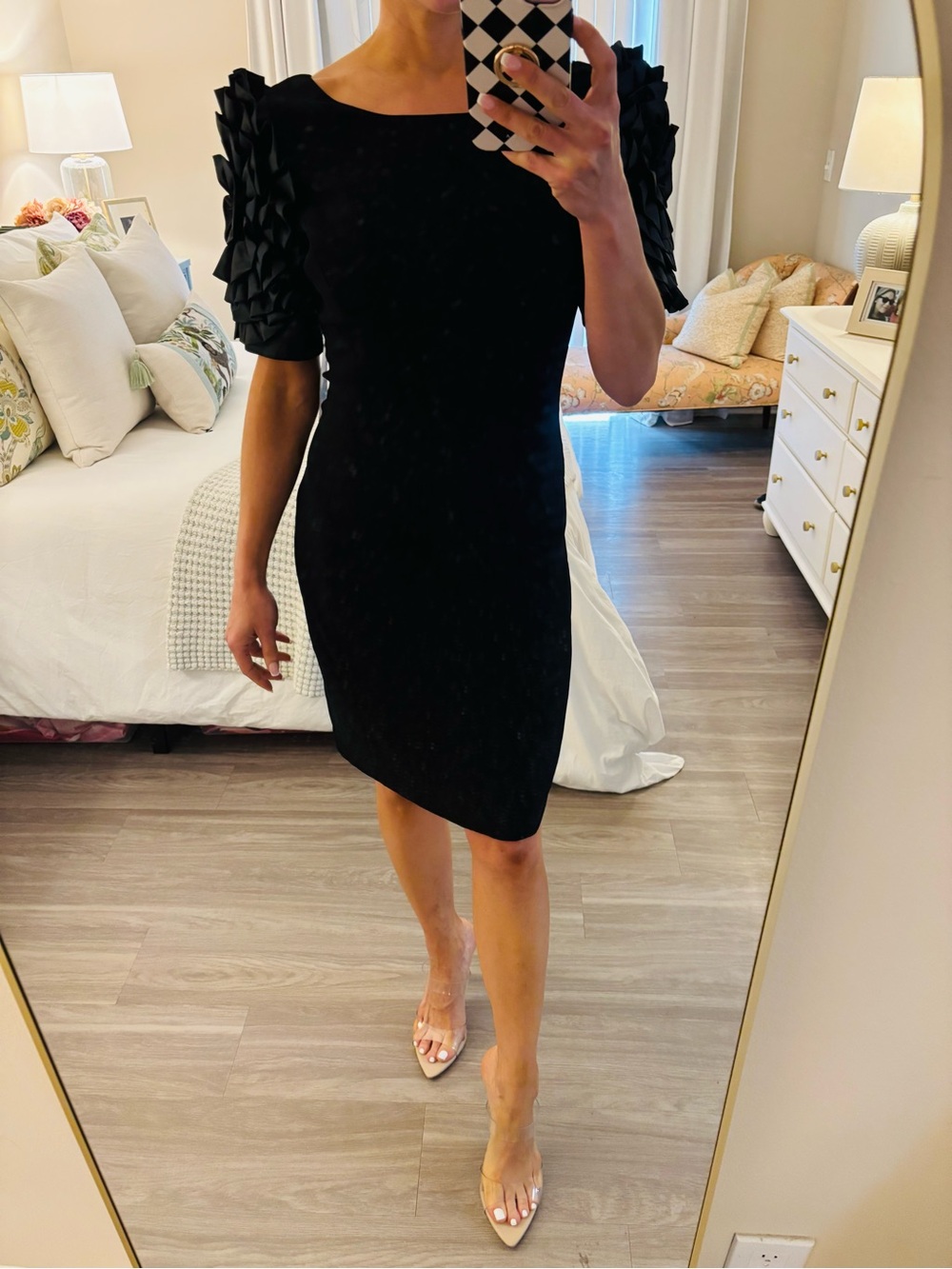 ✨ by SHANI Black Ruffle Sleeve Sheath Dress ✨
